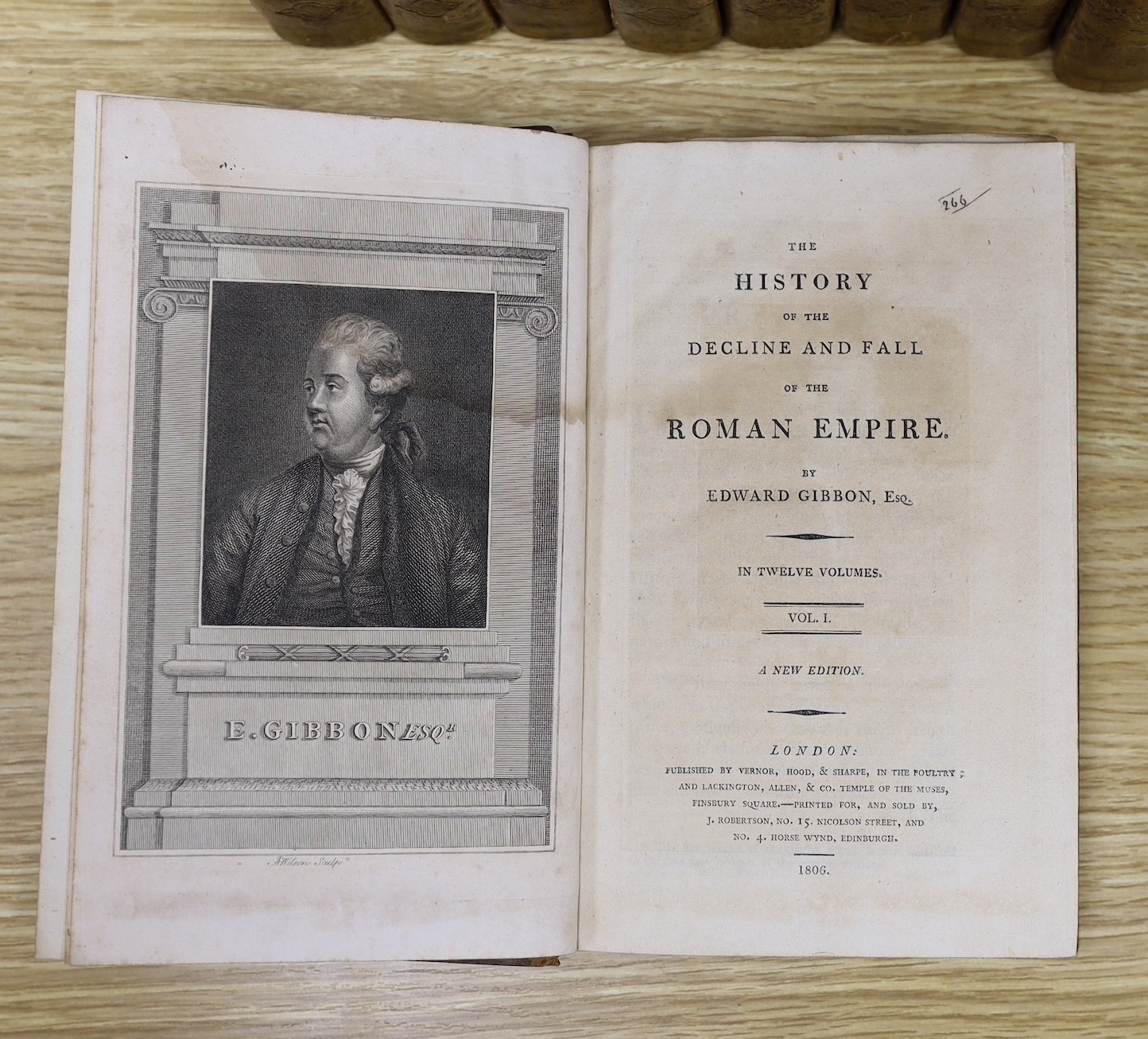 Gibbon, Edward - The Decline and Fall of the Roman Empire, 12 vols. 8vo, burr calf, Vernor, Hood & Sharpe et al, London,1806